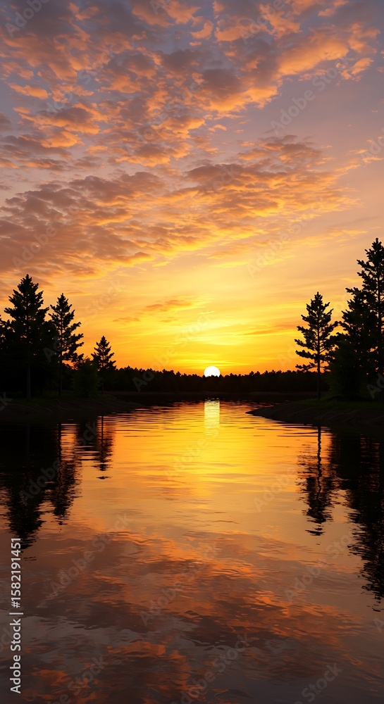 Obraz premium 燃ゆる水面鏡