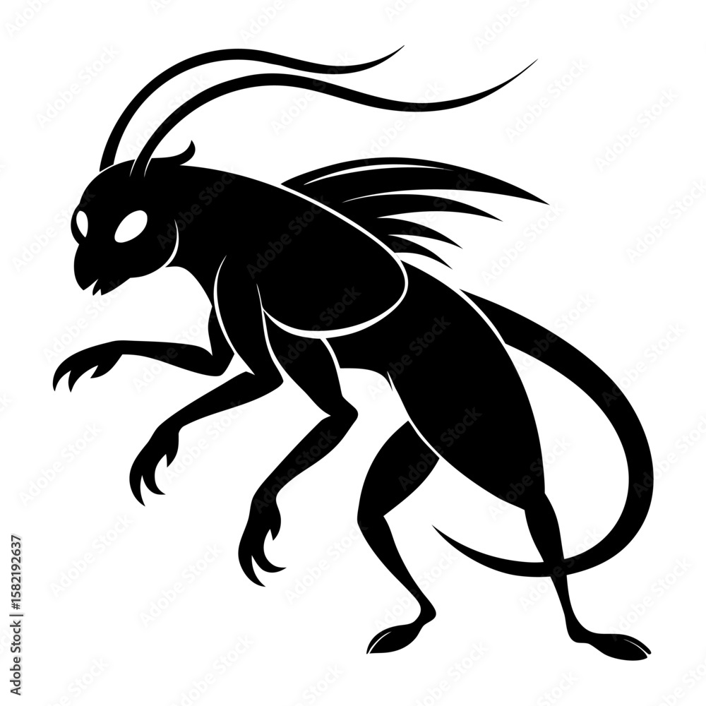 Fototapeta premium Silhouette of a flea in mid jump captured in a side profile view isolated on white background