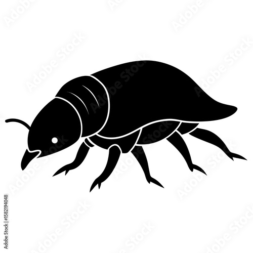 Silhouette of a mole cricket burrowing isolated on white background