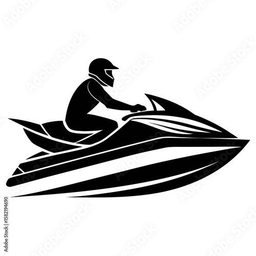 Dynamic silhouette of a jet ski in motion captured from a side profile isolated on white background
