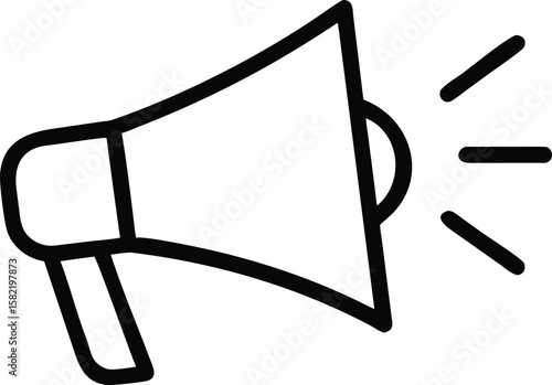Loudspeaker Icon, Megaphone Announcement, Public Address System, Vector Illustration, Communication Symbol, Black and White Line...