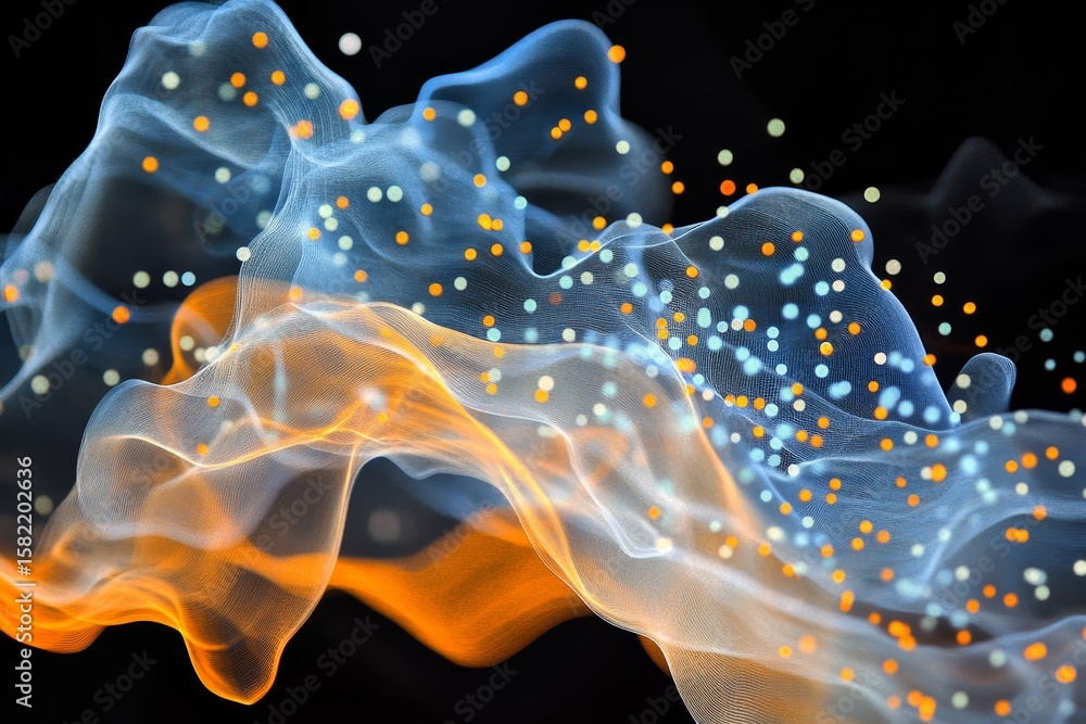 Obraz premium Abstract design with flowing shapes and particles.