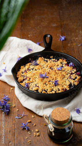 Homemade Fruit Crumble Dessert in Cast Iron Skillet