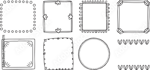Set of simple hand-drawn decorative borders and frames