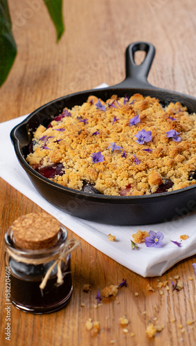 Homemade Fruit Crumble Dessert in Cast Iron Skillet