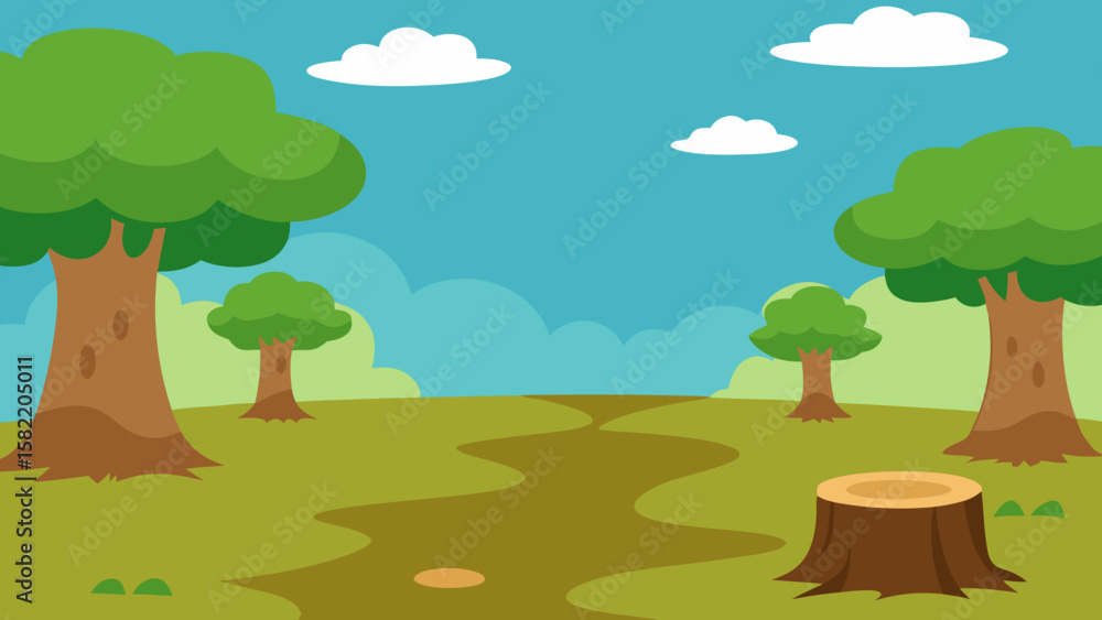 Obraz premium Cartoon nature background with tree stumps vector illustration