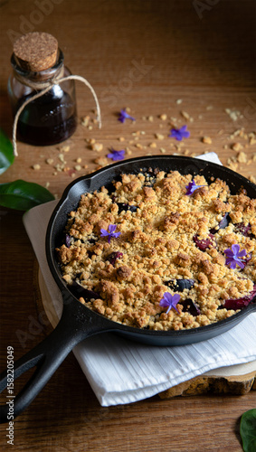 Homemade Fruit Crumble Dessert in Cast Iron Skillet