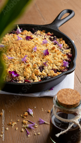 Homemade Fruit Crumble Dessert in Cast Iron Skillet