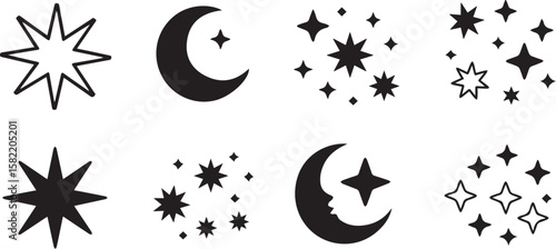 Celestial Icons: Moon and Stars, Night Sky Symbols