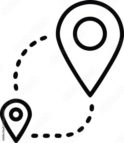Simple Black Line Art Icon of a Route, Journey, or Trip Between Two Locations