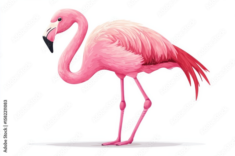 Fototapeta premium Graceful Flamingo Illustration Pink Bird Portrait Tropical Wildlife Art Exotic on white background. Generative Ai