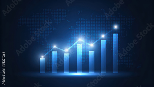 Wallpaper Mural Digital bar chart shows growth over global map background, symbolizing progress and success Torontodigital.ca