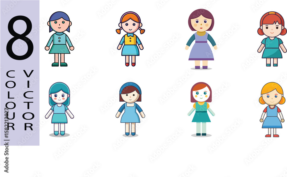Simple Flat Doll Illustration Cute Kids Toy and Playtime Vector Icon Simple Flat Doll Illustration Cute Kids Toy and Playtime Vector Icon