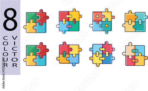 Fotografia Flat Puzzle Illustration Jigsaw Game and Educational Brain Teaser Vector Icon