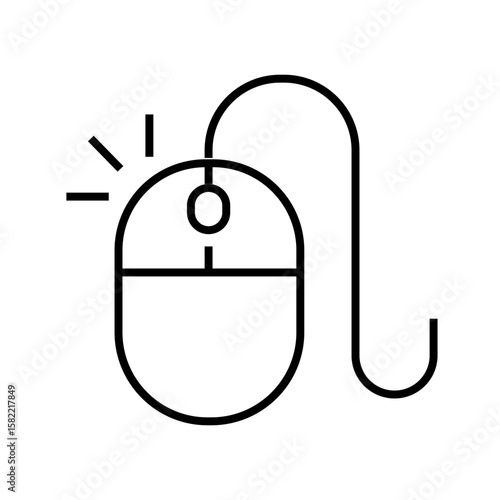 Outline icon of a computer mouse with click lines, representing traditional click interaction or input device usage. editable stroke. vector illustration