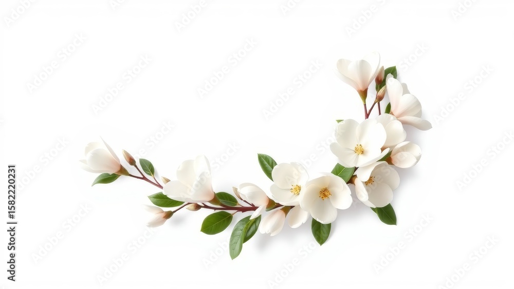 Obraz premium A half-circle magnolia wreath with light sparkles, folk art inspired.