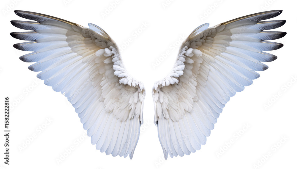 Obraz premium Stunning oversized fantasy angel wings with layered feathers, flowing curves, and ethereal glow isolated on a transparent png background