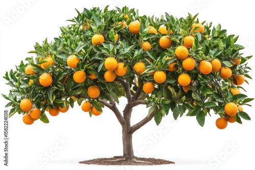 Abundant Harvest Vibrant Orange Tree Bursting with Juicy Citrus Fruit Delight on white background. Generative Ai
