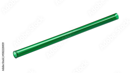 Close Up of Green Plastic Drinking Straw Flexible Beverage Tube Detail on White Background
