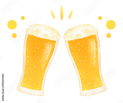 乾杯をするグラスの生ビールのイラスト
