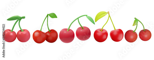 Set of 3d cherry vector in various style and angle for design