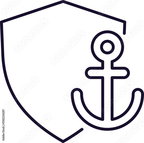 Anchor with Shield Minimalistic Thin Outline Icon for Web and Graphic Design, Apps, Banners, Social Network and Cards