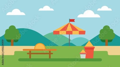 Open picnic spot near amusement park vector illustration