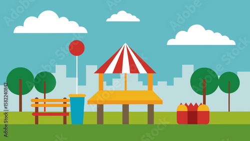 Open picnic spot near amusement park vector illustration