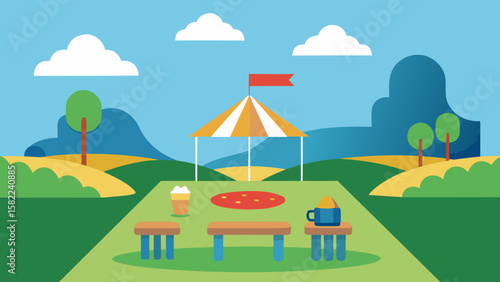 Open picnic spot near amusement park vector illustration