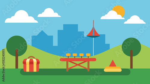 Open picnic spot near amusement park vector illustration