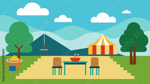 Open picnic spot near amusement park vector illustration