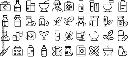 Pharmacy medicine Icons set, vector illustration
