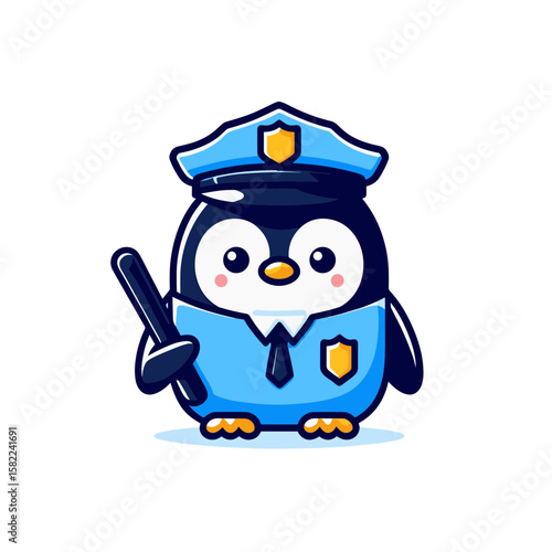 Police penguin with badge and nightstick. Excellent for law enforcement training and security service marketing.
