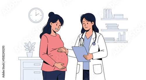 Pregnant woman consults with a doctor about her health and pregnancy care during a medical appointment