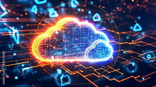 Wallpaper Mural Vibrant digital cloud symbolizing data storage, surrounded by abstract technology patterns and neon lights Torontodigital.ca