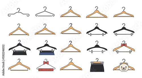 Collection of clothing hangers for wardrobe organization and garment storage solutions