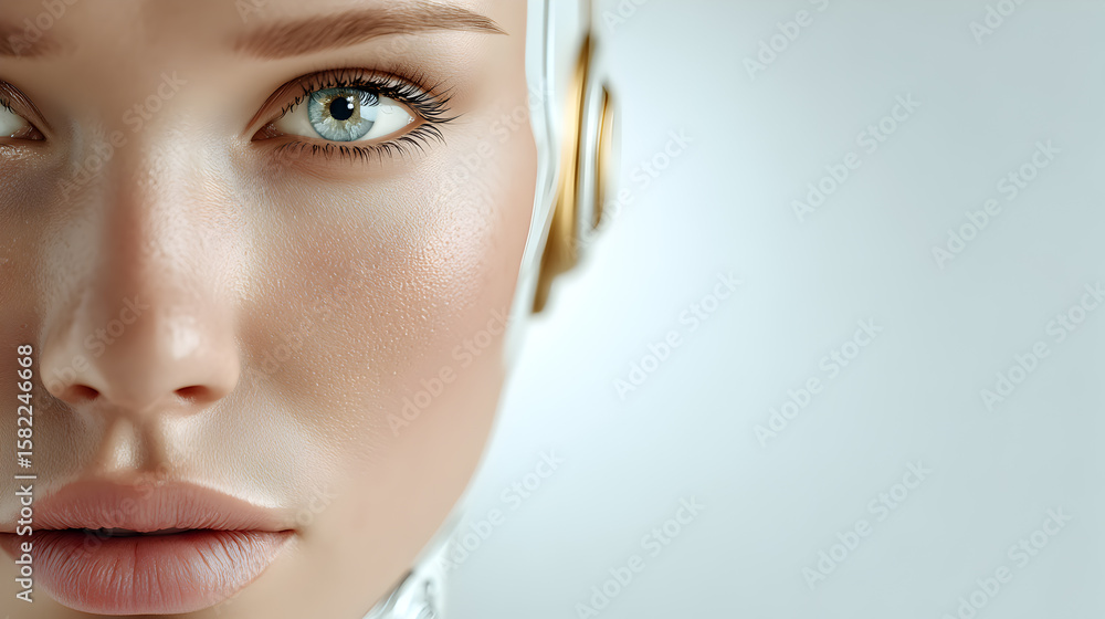 Fototapeta premium Close-up portrait of a beautiful female android with futuristic features