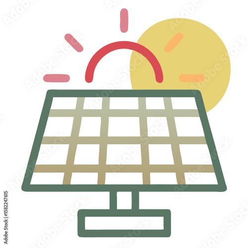 Solar Panel with Sunrise Icon in Minimalist Style for Renewable Energy Blogs, Environmental Awareness Websites, Green Technology Educational Content, and Sustainability Articles  