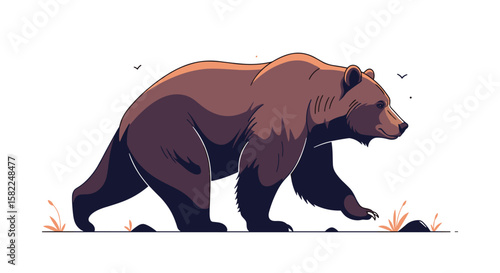 Majestic grizzly bear walking through a natural wilderness landscape
