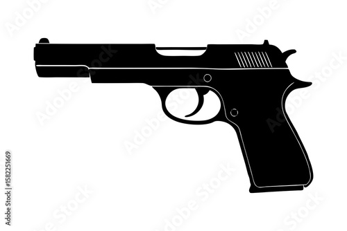 Black pistol silhouette, firearm weapon illustration