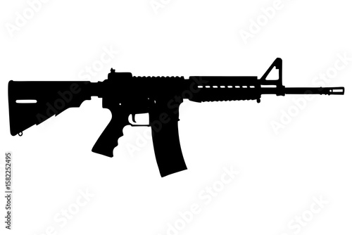 Rifle silhouette shows a modern assault weapon