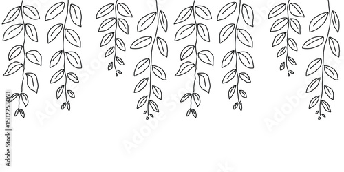 Hanging leaves branches frame sketch outline  .eps