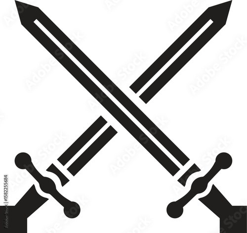Swords in flat style and silhouettes isolated on white background. Icon set of ancient swords. Vector illustration.