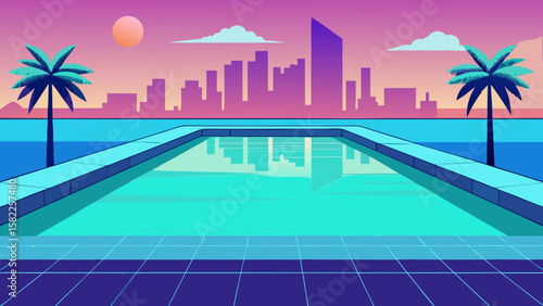 swimming pool at sunset