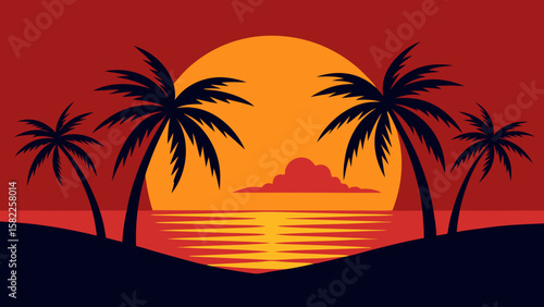 silhouette of palm trees on sunset