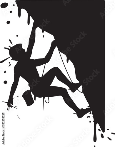 Silhouette of a Rock Climber Ascending a Cliff Face Vector Illustration