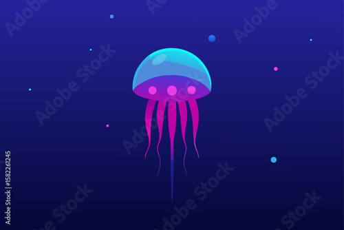 Blue jellyfish gracefully swim underwater in the abstract ocean, their umbrella-like forms illuminated by natural light