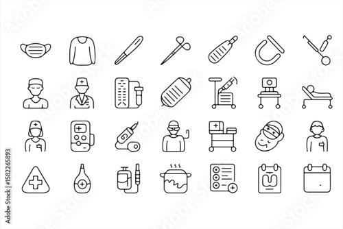 Set of Healthcare Icons for Treatment, Emergency, and Patient Care