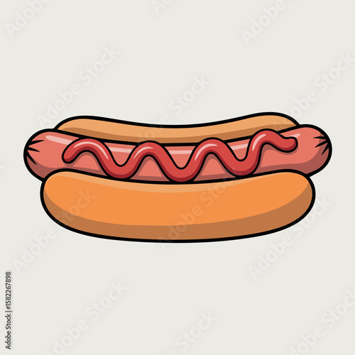 Delicious hotdog illustration with ketchup for food blog and recipe website promotion design vector