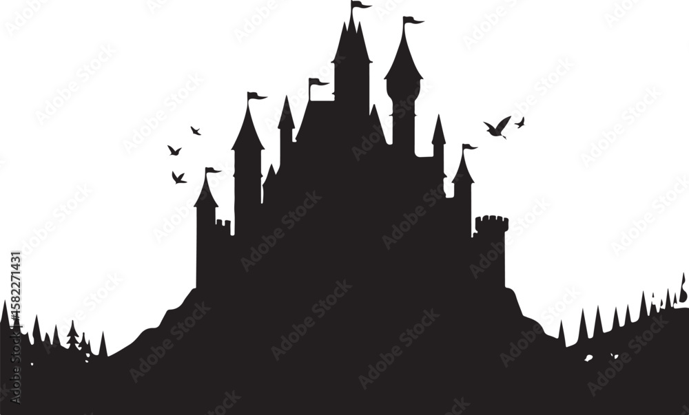 Fototapeta premium Medieval Castle Silhouette Set